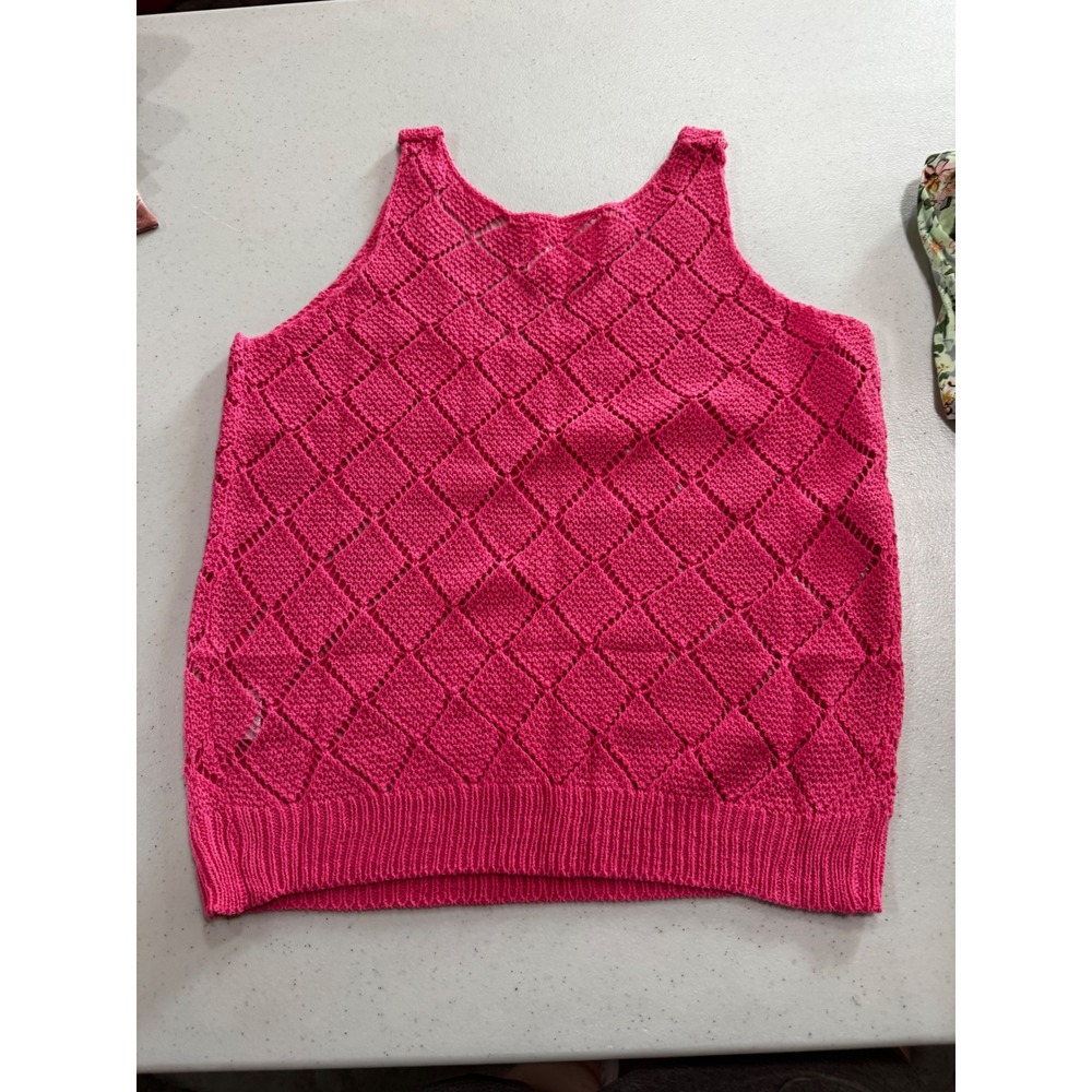 Salty Wave Womens Hot Pink Diamond Pointelle Knit Crochet Tank Top Size S